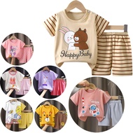 [M'sia Stock]🎀0-4Y🎀 Baby girl Clothes set Boys Girls Cotton Short Sleeve T shirt+Shorts Pant Suit Se