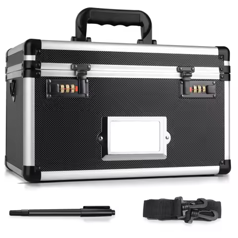 13.4 x 8 x 8.7 Inch Lockable Storage Box with Combination Lock, Portable Safe for Documents, Medicin