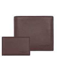 COACH Classic Plain Men's Short Clip Lychee Pattern Genuine Leather Wallet 74991 Brown