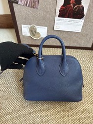 Hermes  mini bolide 保齡球包 瑪瑙藍 金扣 C刻 有肩帶