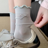 Thin Style Japanese Sweet Women's Socks All-Match Women's Socks Girls Pile Socks Breathable Lace Bow