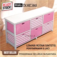 Rak Lemari Rotan 6 Laci Sintetis Buffet Bufet Meja TV 43 inci Ruang Tamu Serbaguna Minimalis Terbaru