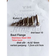 FLANGE BOLT /DRAT BOLT 10 /M.6 (Length 1.2cm-1.5cm-2cm-2.5cm-3cm-3.5cm-4cm-4.5cm-5cm) Stainless 304