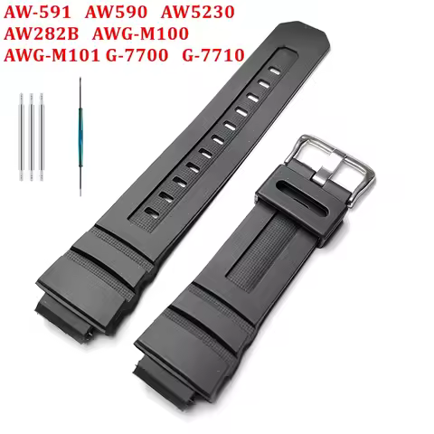 For Casio G-SHOCK AW-591 AW590 AW5230 AW282B AWG-M100 /M101 G-7700/7710 Watch Strap Resin Bracelet A