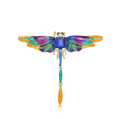Vintage Alloy Rhinestone Dragonfly Brooch Colorful Enamel Insect Animal Brooch Pins Fashion Party Ca