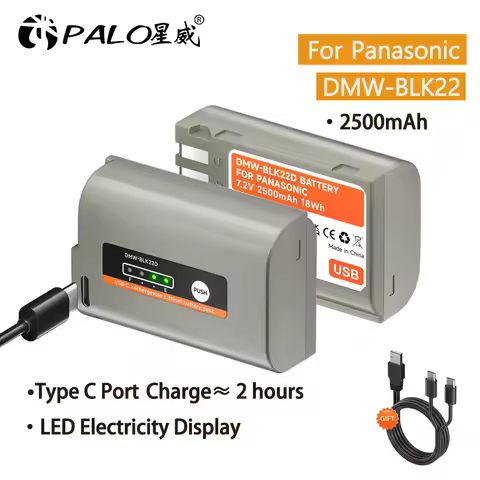 DMW-BLK22 DMW BLK22 2500mAh Battery with USB-C Fast Charge Port for Panasonic LUMIX DC-S5 DC-S5 II D