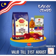 MERDEKA SPECIAL KAWAN COMBO BASMATI RICE 1 KG/BAYLEAF 50 GM /MUSTARD OIL 400 ML/BOMBAY BIRYANI MASAL