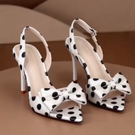 Huilm womens high heels Korean style polka dot bow high heels exquisite classic silk texture 2026 ne
