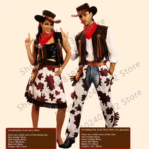 Halloween Purim Day Cowboy Fancy Dress Cosplay Costume Adult Mens Cowprint Outfit Western Hat 4pcs