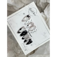 Nail Box Frech Cat Eye White Black Polka Dot Star - Press On Handmade | NB089