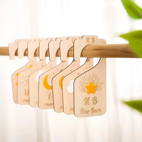 Wooden Baby Wardrobe Divider Label 7-Piece Set Newborn 24 Months Wardrobe Clothes Size Organizer Nur