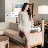 [DESIGNED ITEMS] Luxurious chiffon lace off-the-shoulder dress, long-sleeved dress, off-the-shoulder