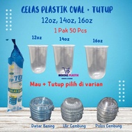 Oval Plastic Cup l U Cup 12oz 14oz 16oz + Lid contents 50 Pcs