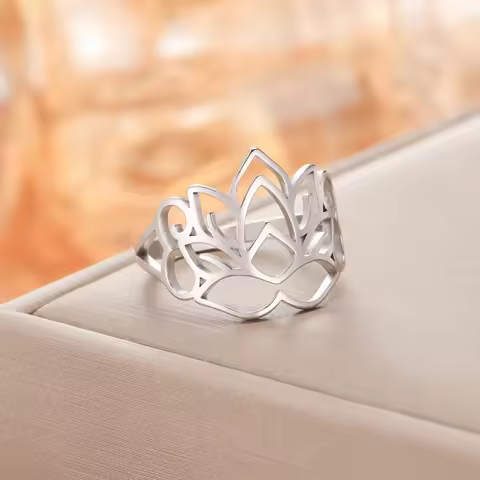 Skyrim Women Lotus Flower Rings Stainless Steel Finger Ring Yoga Buddhism Amulet Jewelry Valentine's
