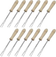 Antrader Set of 12 Marshmallow Roasting Fork Set 4.9" Stainless Steel Cheese Fondue Forks with Heat Resistant Wood Handle for Chocolate Fountain, Melted Cheese and Fruit