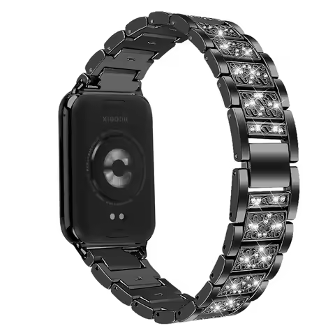For Xiaomi Smart Band 8 Pro S-Shape Rhinestone Zinc Alloy Watch Strap Band - Black