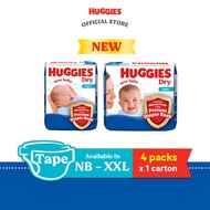 [Bundle of 4] Huggies Dry Tape Diapers NB80/S80/M60/L54/XL42/XXL38 - Fastest Absorbing Baby Diaper