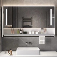 [FREE SHIPPING]Solid Wood Smart Bathroom Mirror Cabinet with Light Defogging Bathroom Bathroom Mirror Wall-Mounted Bathroom Mirror with Shelf