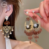 Diamond-studded triangle crystal tassel earrings casual glamorous vacation style accessories for wom