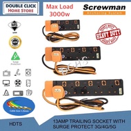 Screwman 13A Heavy Duty Trailing Socket Extension Socket 2 Meter 5 Meter 1.25mm 3C Flexible Cable Power Max 3000Watt