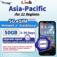 Asia Pacific 50GB eSIM high speed roaming data apply to 11 regions JP, Korea, SG ,MY, Indonesia,  TH
