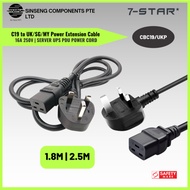 1.5M/2.5M IEC C19 to UK SG 16A 250V Power Cord 3Pin with Safety Mark - Black | CBC19/UKP