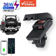 PD QC3.0 Motorcycle USB Fast Charger 36W Handlebar USB Type C Socket with Switch Voltmeter Waterproo
