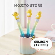 (12 PCS) CUTE YELLOW DRAGON NAILONG GLITTER PENS GEL INK PENS YELLOW DRAGON STATIONERY PENS