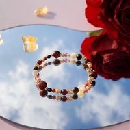霸王別姬。紅虎眼 石榴石 金曜石 14K包金 水晶礦石設計手鍊