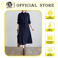 Váy sơ mi nữ dáng dài form rộng suông, đầm sơ mi nữ dài tay thời trang thu đông nữ Đũi Việt DV175