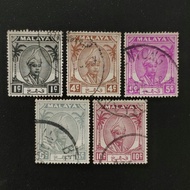 1950-1955 Stamp Pahang-Unique Used Stamp-1c, 4c 5c, 6c &amp; 10c Sultan Sir Abu Bakar Definitive Series