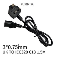 1.5M Computer CPU Power Cord Cable 150 cm UK Plug 3 Pin 3 to C13 Outlet C-13 Fused 13A Thickness 3x0