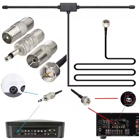 AM FM Radio Antenna F Female Head To TV 3.5Mono FM Sheep Horn Antenna Universal AM FM Dipole Antenna
