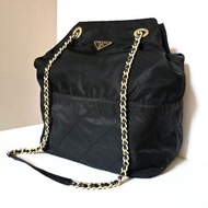 絕版古董包 兩用Prada黑金鏈子水桶包 側背包 斜背包 托特包 中古