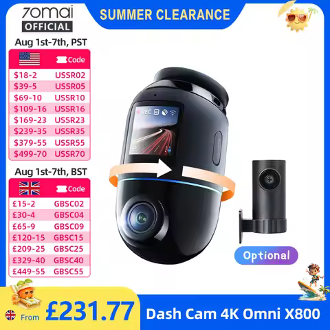 Global Version 70mai Dash Cam 4K Omni X800 360° Rotating Dual-Channel HDR Supported 4G Compatible Su