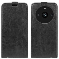 全城熱賣 - 適用於 Realme 11 Pro R64紋單折邊上下開手機皮套（黑色）