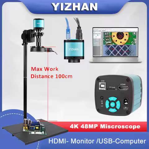 YIZHAN 48MP Industiral Microscope 4K Video USB HDMI VGA Digital Camera Continuous Zoom 180X C-Mount 