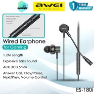 Awei ES-180i Gaming Wired Earphone Explosive Bass Gaming Headphone Awei Earphone Awei ES-180 Gaming 