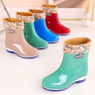 2025 Fashionable Women's Flat Rain Boots Women's Mid-Tube Adult Waterproof Fleece-Fleece-Fleece-Flee