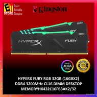 v7sB KINGSTON HYPERX FURY RGB 32GB (16GBX2) DDR4 3200MHz CL16 DIMM DESKTOP MEMORY(RAM) - HX432C16FB3