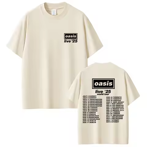 O-Oasis Live 25 Tour T Shirt Men Women Gothic Vintage Oversized Tshirt Men's High Quality Short Slee
