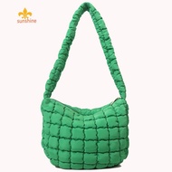 Ladies Quilted Pleated Sling Bag Solid Color Quilted Cloud Purse Oxford Soft Satchel Bag Large Capacity Commuting Bags [anisunshine.sg]