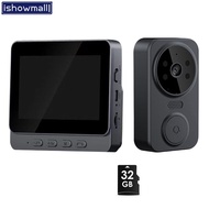 <ISHOWMAL> No WiFi/App Required Wireless Video Doorbell with 4.3inch Screen Two-Way Audio