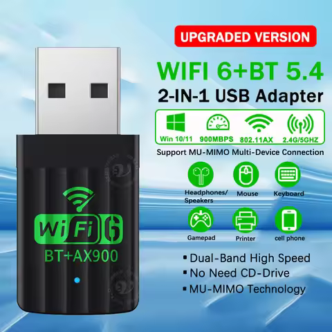 USB WiFi 6 Bluetooth 5.4 Adapter 2in1 Dongle Dual Band (2.4G&5GHz) WiFi Network Wireless Wlan Receiv