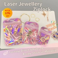100pcs Zip Lock Plastic Bag Jewellery Beg Foil Laser Plastik Packing Gift Ziplock Freebies Packaging