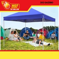 [SG SELLER] Foldable Gazebo Canopy Canvas Retractable 3x3M Steel Stand Heavy Duty Tent Cover Waterpr