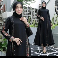 SinggalangFashion//Gamis Abaya Turkey/ Abaya Arab Hitam Jersey Mix Ceruti Bordir Mote Swarosky Turke