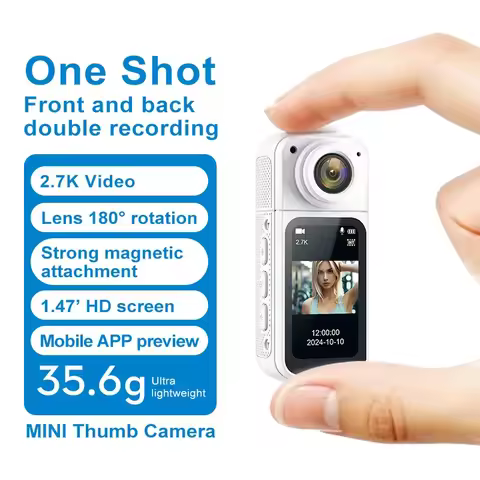 Camera 2.7K 180° Mini Cam 2.7K Thumb Sports 1.4 Inch WiFi 180°Action Camera For Motor Cycling Record