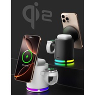 New True Qi2 Wireless Charger 3-in-1 RGB Ultra Fast Charging Station Stand for iPhone 17 16 15 14 13
