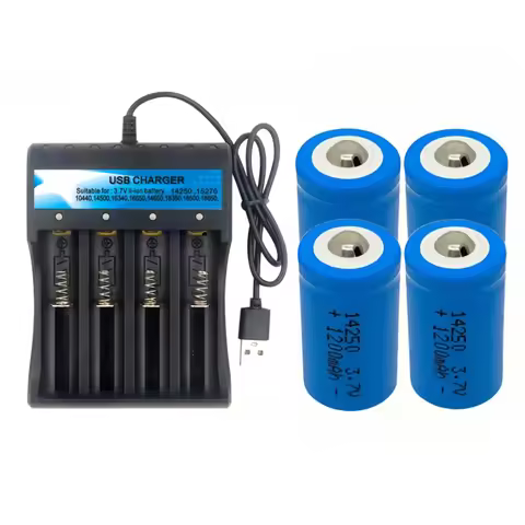 4PCS 1/2AA Size 14250 3.7V 1200mAh Rechargeable Lithium Battery USB Charger For Solar Garden Lights 